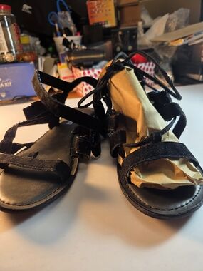 Gladiator Sandals Black Suede Lace-Up Women's Strappy Sandals